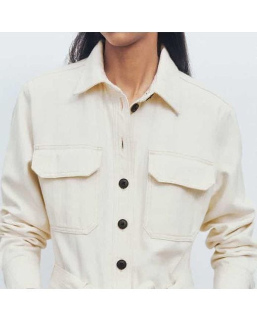 ME+EM White Cotton Herringbone Utility Jumpsuit
