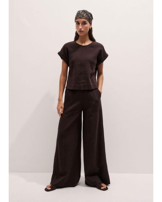 ME+EM Black Cheesecloth Wide-Leg Trouser
