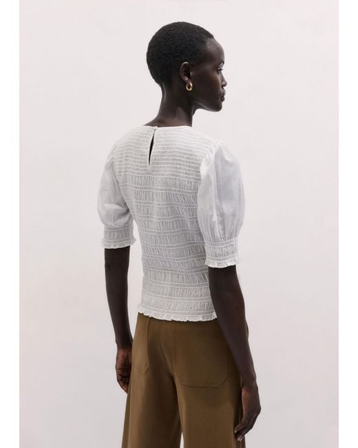 ME+EM White Soft Cotton Contrast Stitch Top