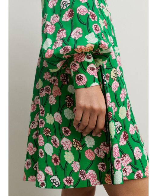 ME+EM Green Lantana Flower Print Short Boho Dress