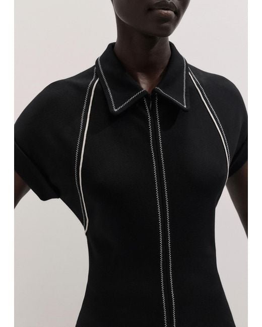 ME+EM Black Stitch Detail Fit And Flare Midi Dress
