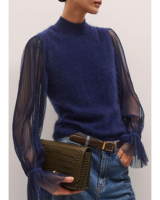 ME+EM Blue Lace Insert Tulle Layering Blouse