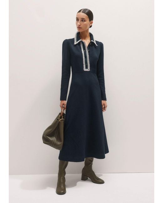 ME+EM Blue Crochet Trim Fit And Flare Midi Dress
