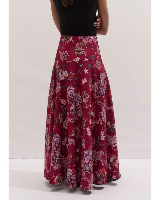 ME+EM Red Grand Paisley Print Full Length Skirt Light Cream-Multi