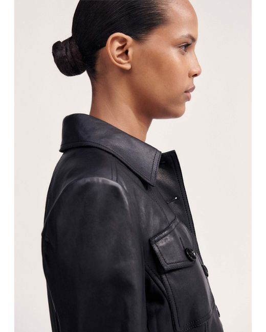 ME+EM Black Washed Leather Fitted Utility Jacket