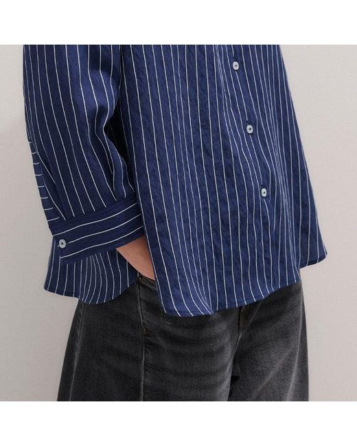 ME+EM Blue Boxy Three Quarter Sleeve Striped Shirt