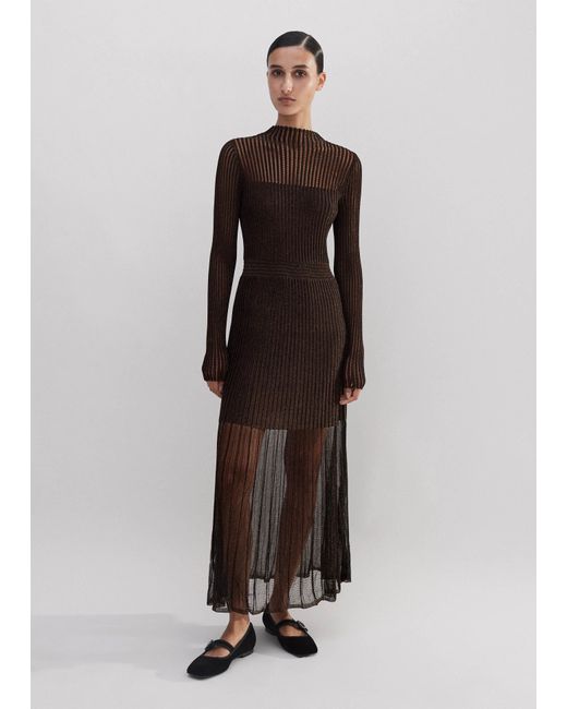 ME+EM Brown Metallic Pointelle Knit Maxi Dress