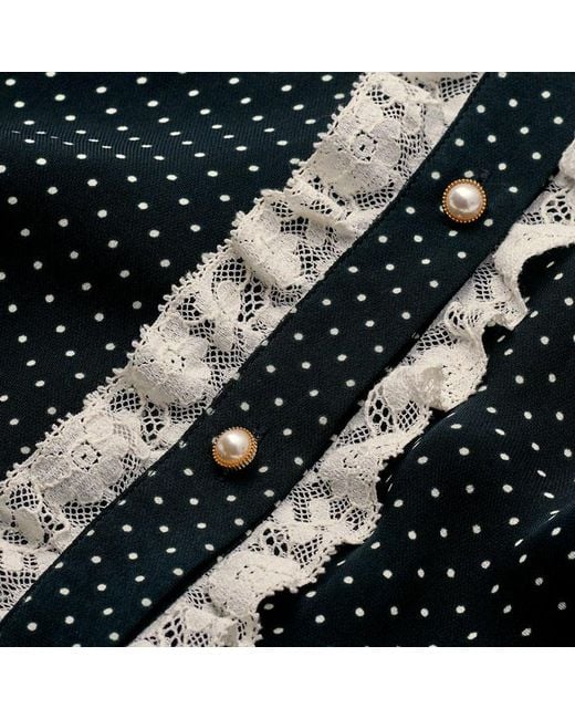 ME+EM Black Micro Polka Dot And Lace Blouse/Light Cream