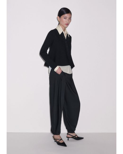 ME+EM Black Wool Stretch Button Through Swing Cardigan