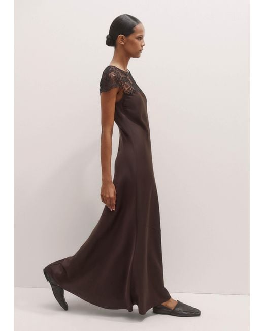 ME+EM Brown Lace Trim Bias Cut Maxi Dress