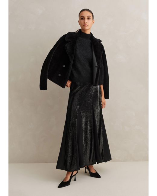 ME+EM Black Sequin + Georgette Godet Maxi Skirt