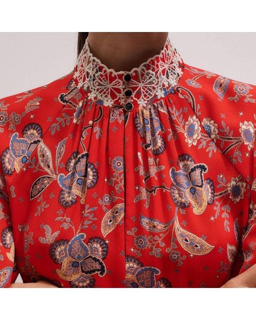 ME+EM Red Fit & Flare Ornate Paisley Print Maxi Dress