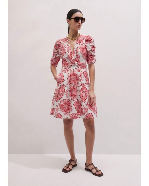 ME+EM Red Fit & Flare Twist Detail Cheesecloth Short Dress Soft