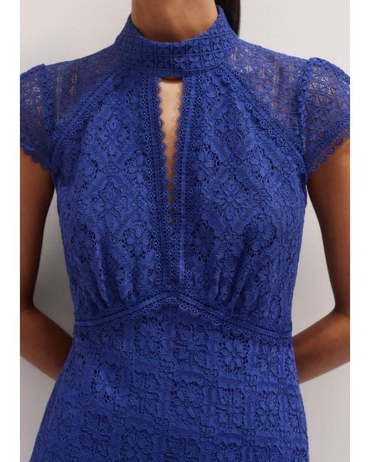ME+EM Blue Lace Cap Sleeve Midi Dress