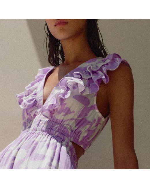 ME+EM Purple Cheesecloth Tulip Print Full-Length Dress