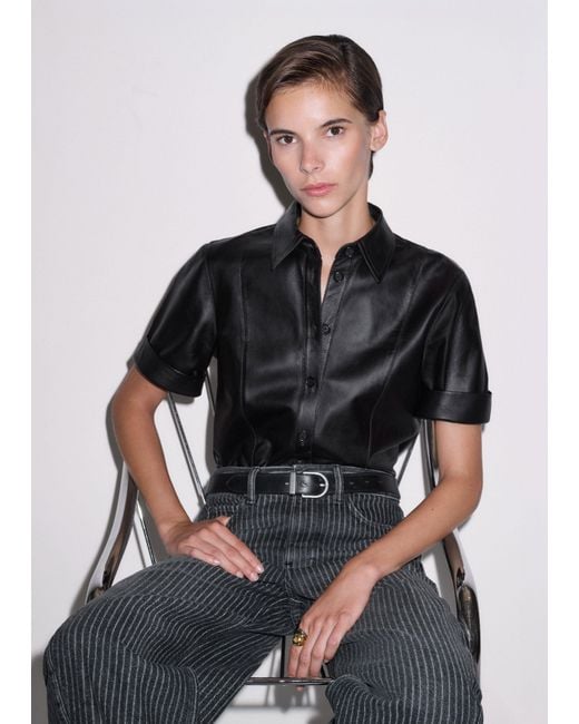 ME+EM Black Straight Leather Shirt