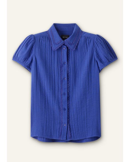 ME+EM Blue Cheesecloth Cap-Sleeve Blouse