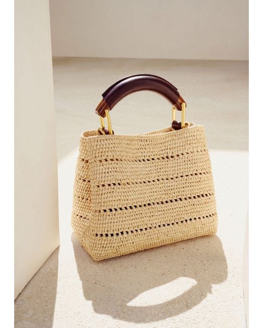 ME+EM Raffia Mini Constructed Day Bag Natural-Chocolate