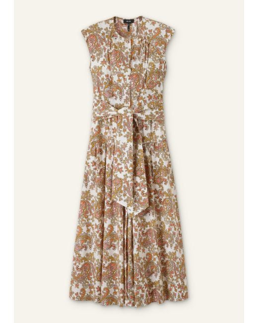 ME+EM Blue Cotton Poplin Geo Paisley Print Maxi Dress + Belt
