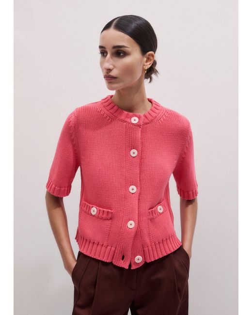 ME+EM Pink Button Through Straight Knit Tee