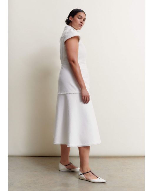 ME+EM Natural Cotton-Blend Fringed Midi Dress