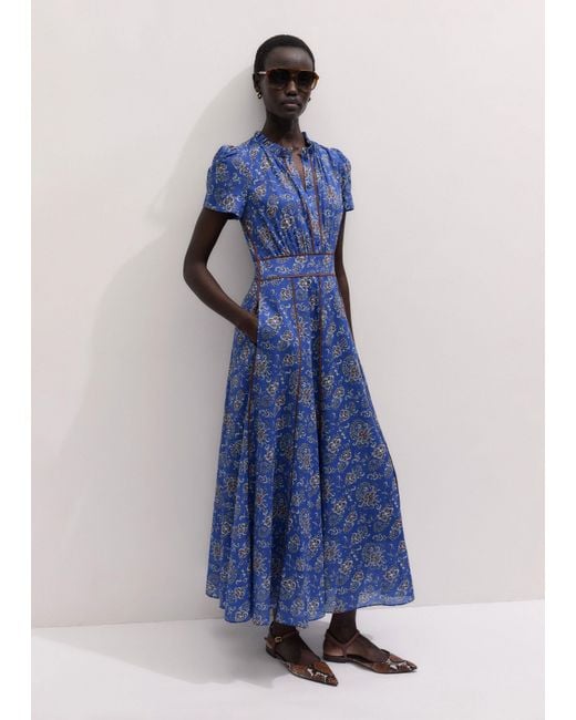 ME+EM Blue Fit & Flare Gilded Paisley Print Maxi Dress