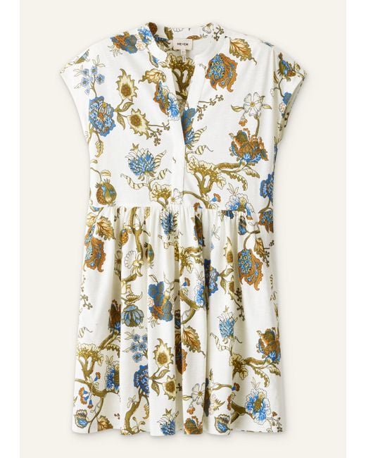 ME+EM White Jacobean Garden Print Short Tiered Swing Dress