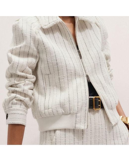 ME+EM Natural Textured Stripe Bomber Jacket