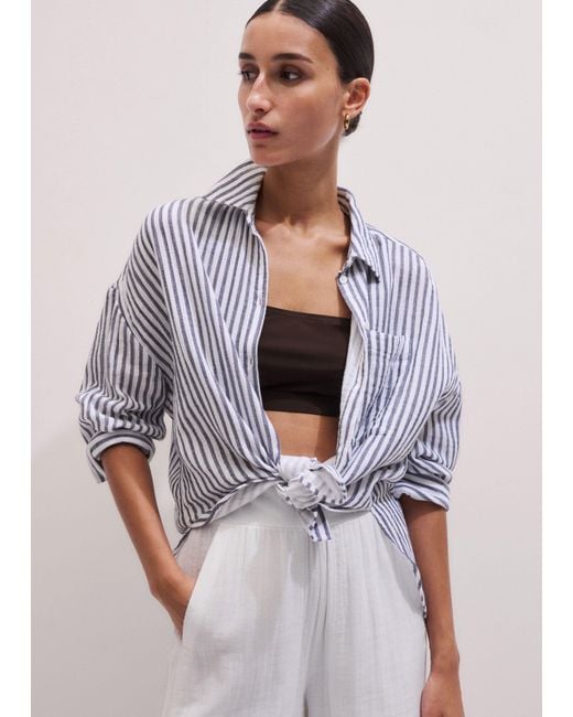 ME+EM Gray Cheesecloth Relaxed Striped Shirt