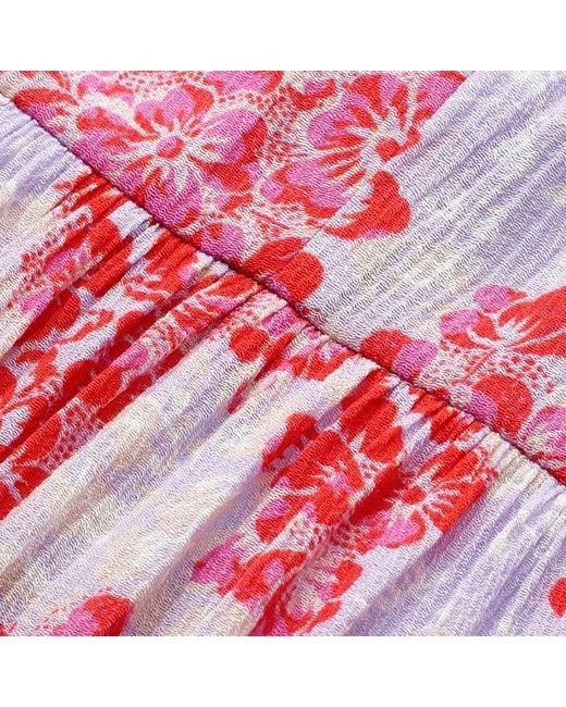 ME+EM Pink Layered Violets Print Midi Dress + Belt