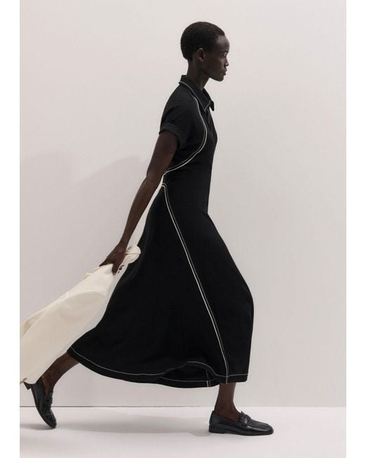ME+EM Black Stitch Detail Fit And Flare Midi Dress
