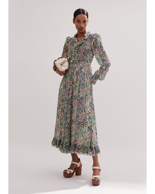 ME+EM Brown Silk-Blend Devoré Confetti Print Maxi Dress