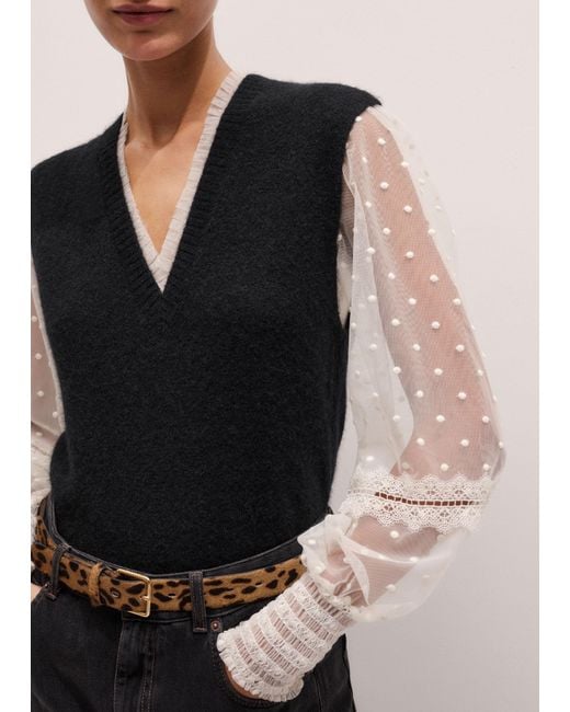 ME+EM Black Polka Dot Tulle Layering Blouse