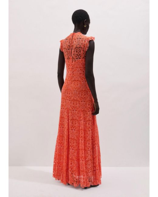 ME+EM Orange Two Tone Lace Fit & Flare Full Length Dress + Slip
