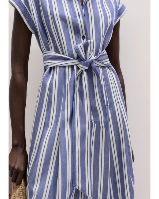 ME+EM Blue Stripe Fit And Flare Midi Shirt Dress + Belt-Multi