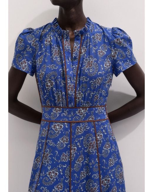 ME+EM Blue Fit & Flare Gilded Paisley Print Maxi Dress