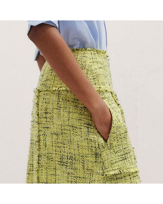 ME+EM Green Tweed Zip Front A-Line Midi Skirt