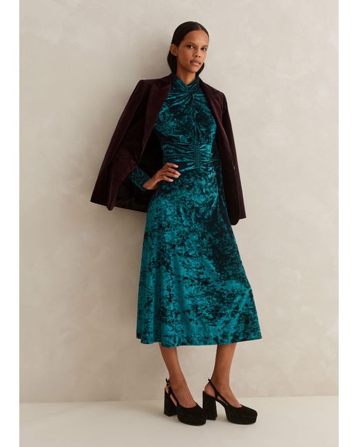 ME+EM Green Crushed Stretch Velvet Fit And Flare Maxi Dress