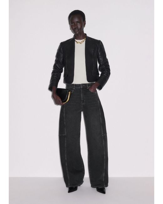 ME+EM Black Cropped Leather Jacket