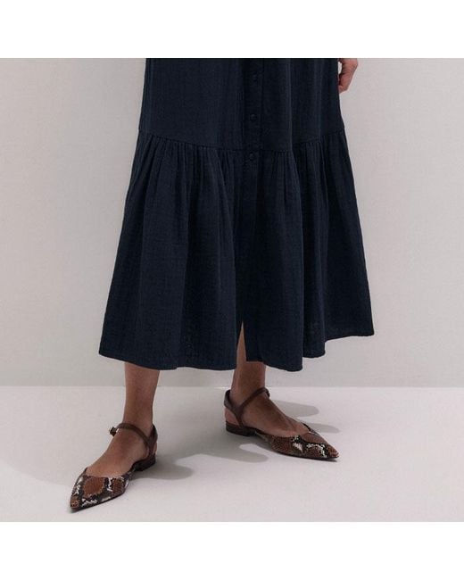 ME+EM Blue Cheesecloth Embroidered Maxi Dress + Belt