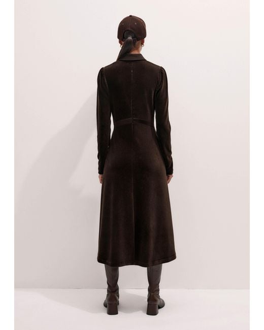 ME+EM Black Ponte Collared Cord Velour Midi Dress
