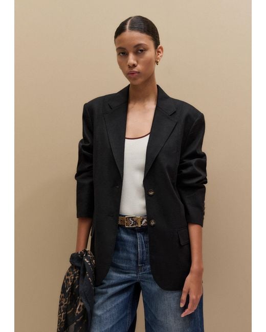ME+EM Blue Crease-Less Linen Deconstructed Lightweight Summer Blazer