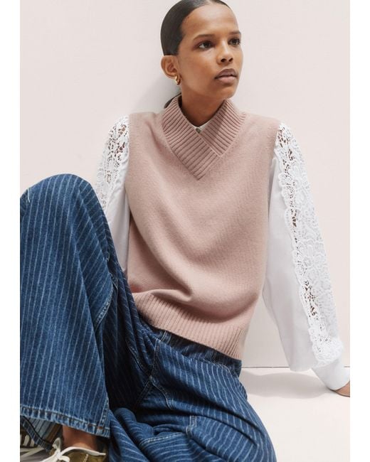 ME+EM Multicolor Merino Cashmere High V-Neck Knit Vest