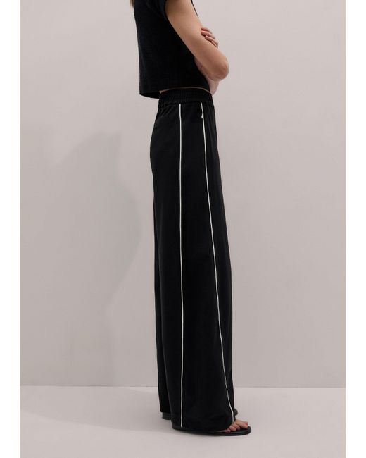 ME+EM Black Wide Barrel-Leg Track Pant-Light Cream