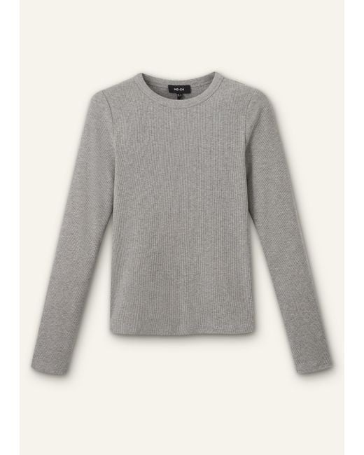 ME+EM Gray Ultimate Rib Long Sleeve Top Mélange