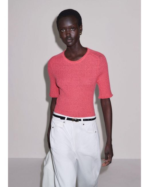 ME+EM Pink Lofty Fine Cable Knit Slim Tee