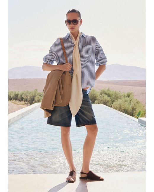 ME+EM Gray Cheesecloth Relaxed Striped Shirt