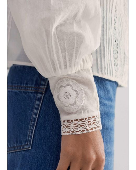 ME+EM White Cotton Voile Lace Top