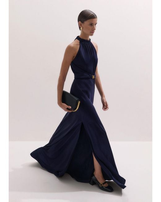 ME+EM Blue Beautifully Draped Full Length Dress
