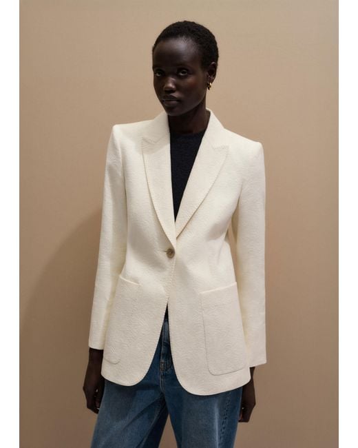 ME+EM White Luxe Jacquard Sharp Shoulder Contour Blazer